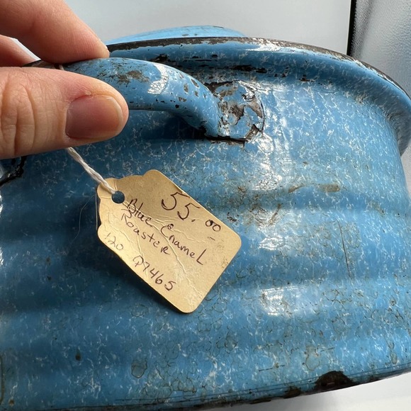 Antique Turquoise Cornflower Blue Large Roaster Rack Enamelware On Steel 4 Piece - Picture 15 of 15